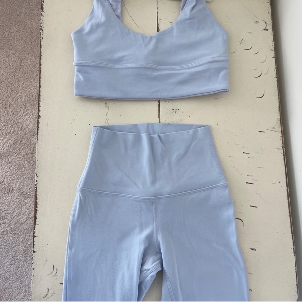 Lululemon Athletica Light Blue Sports Bra and Leggings Set SZ S